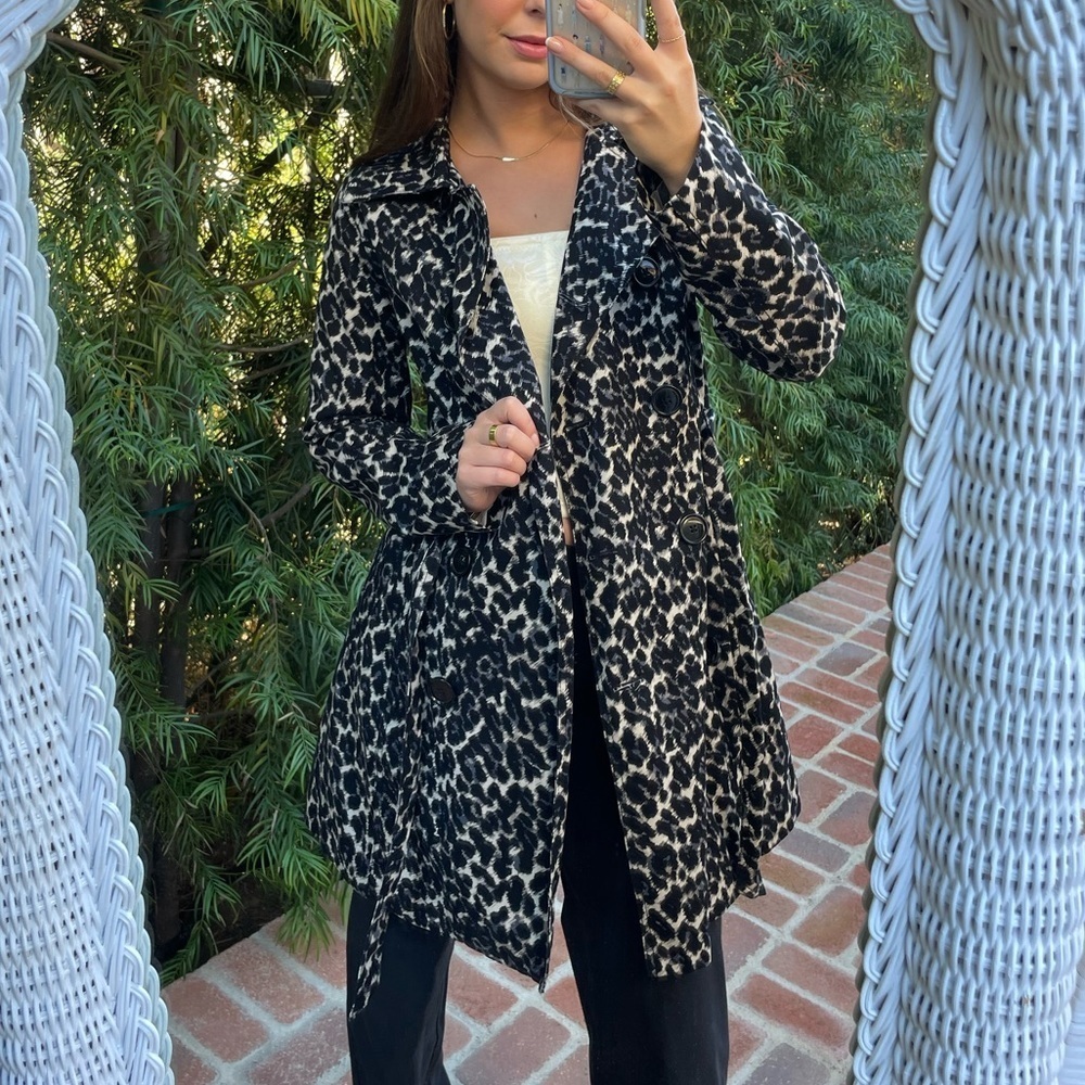 Merona water repellent cheetah trench coat